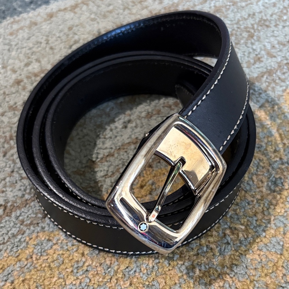 Mont Blanc Men’s Belt, Black Leather, 44”/EUC